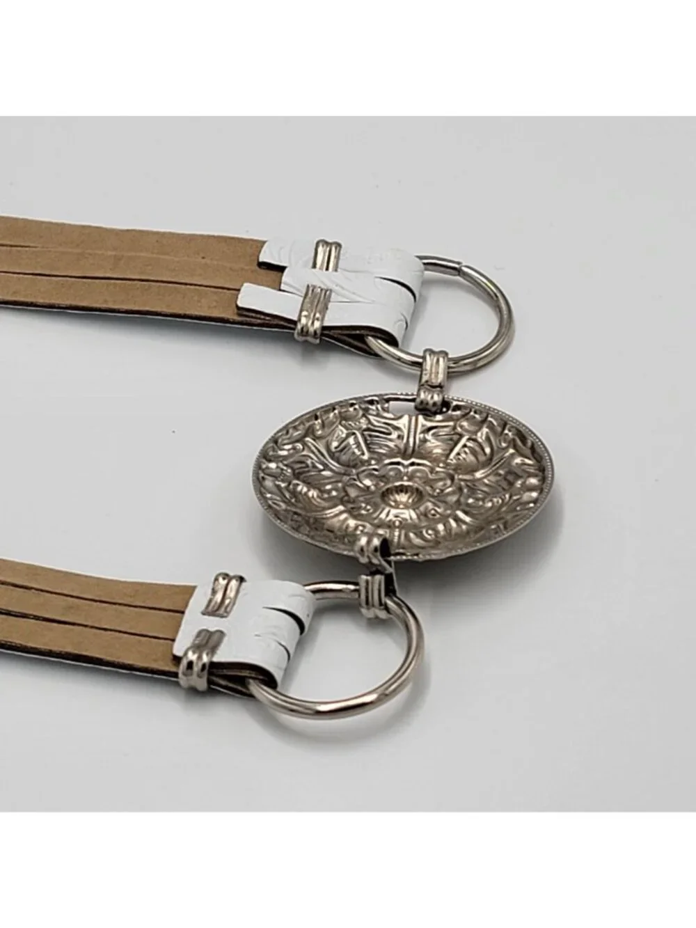 VTG Leather Western/Boho Belt With Silver Ornate Concho Buckle & Braided Details